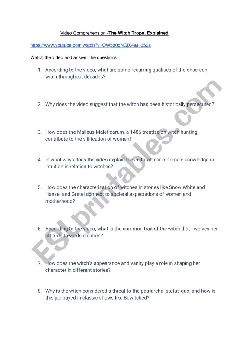 The witch trope, explained worksheet