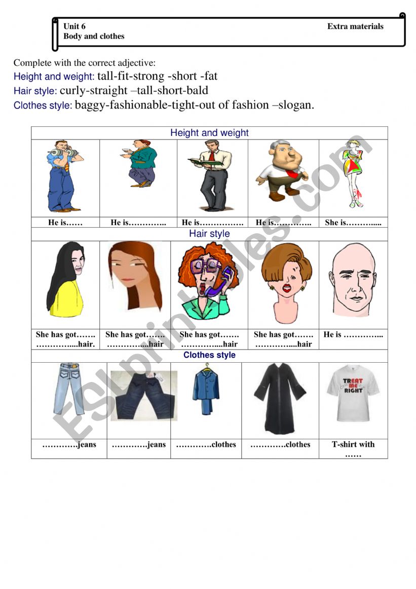 body and clothes worksheet