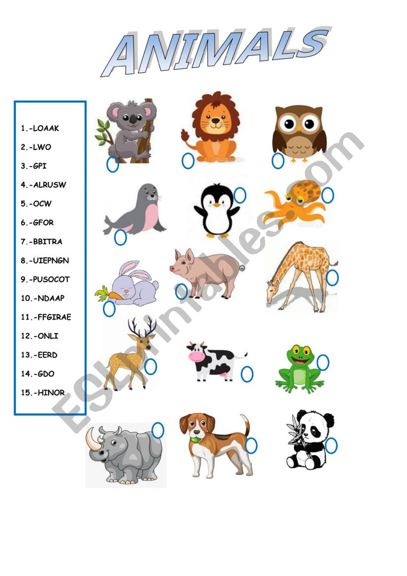 ANIMALS worksheet