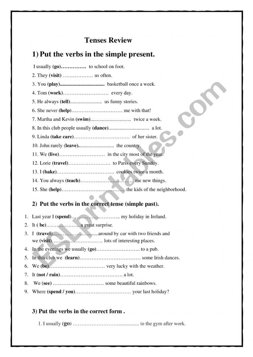 Tense Review worksheet