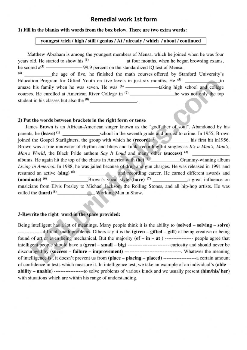 post test remedial work worksheet