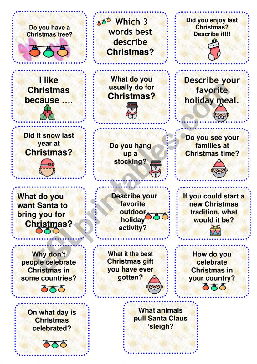 Speaking cards worksheet