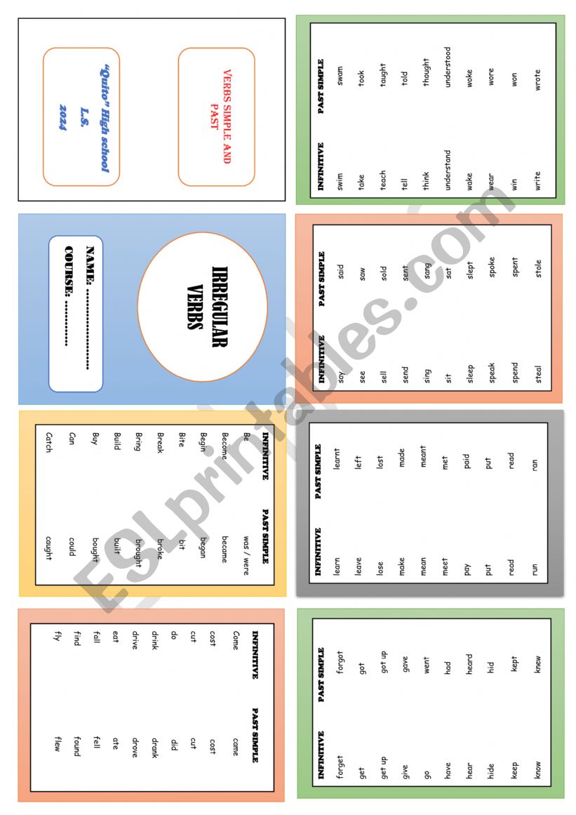 Minibook List irregular verbs worksheet