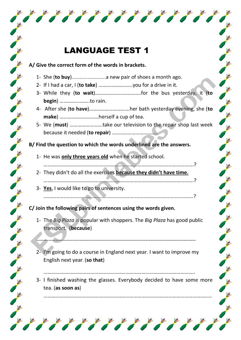 Language Test worksheet