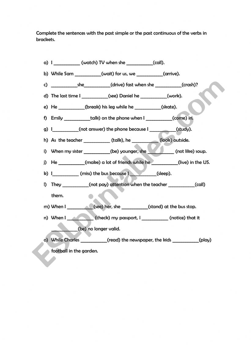 Past simple x Past continuous worksheet