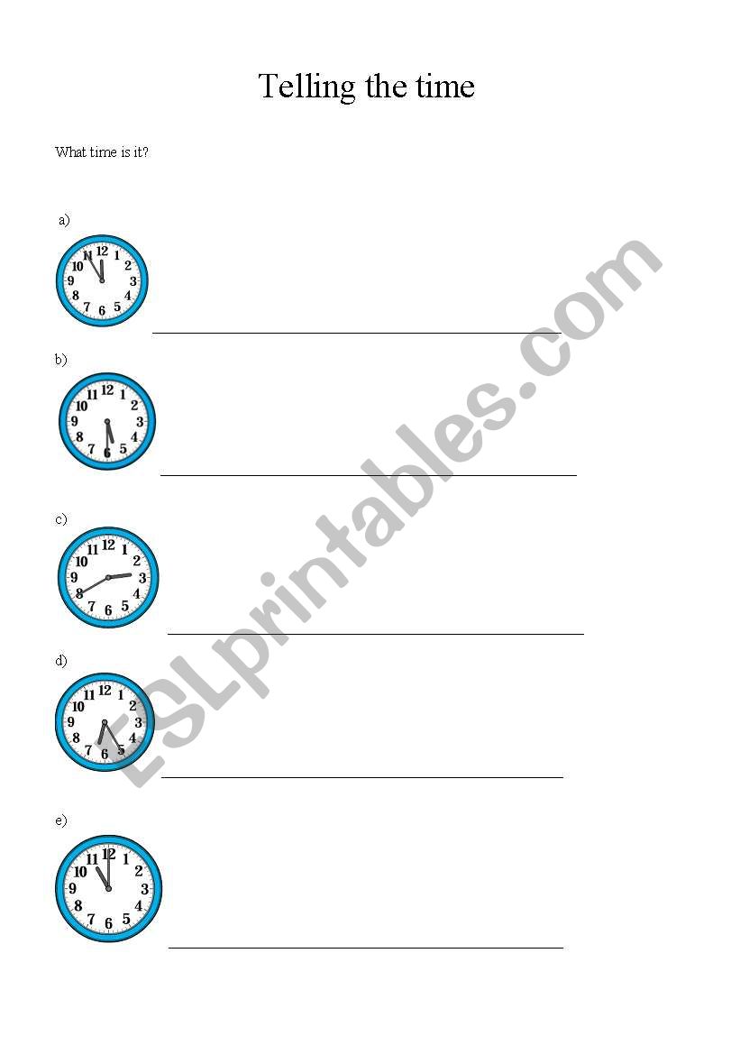 Telling the time worksheet