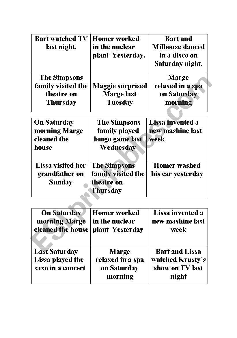 BINGO GAME PAST SIMPLE worksheet