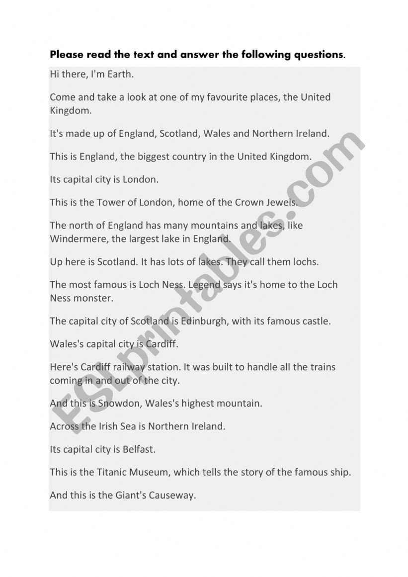 The UK worksheet