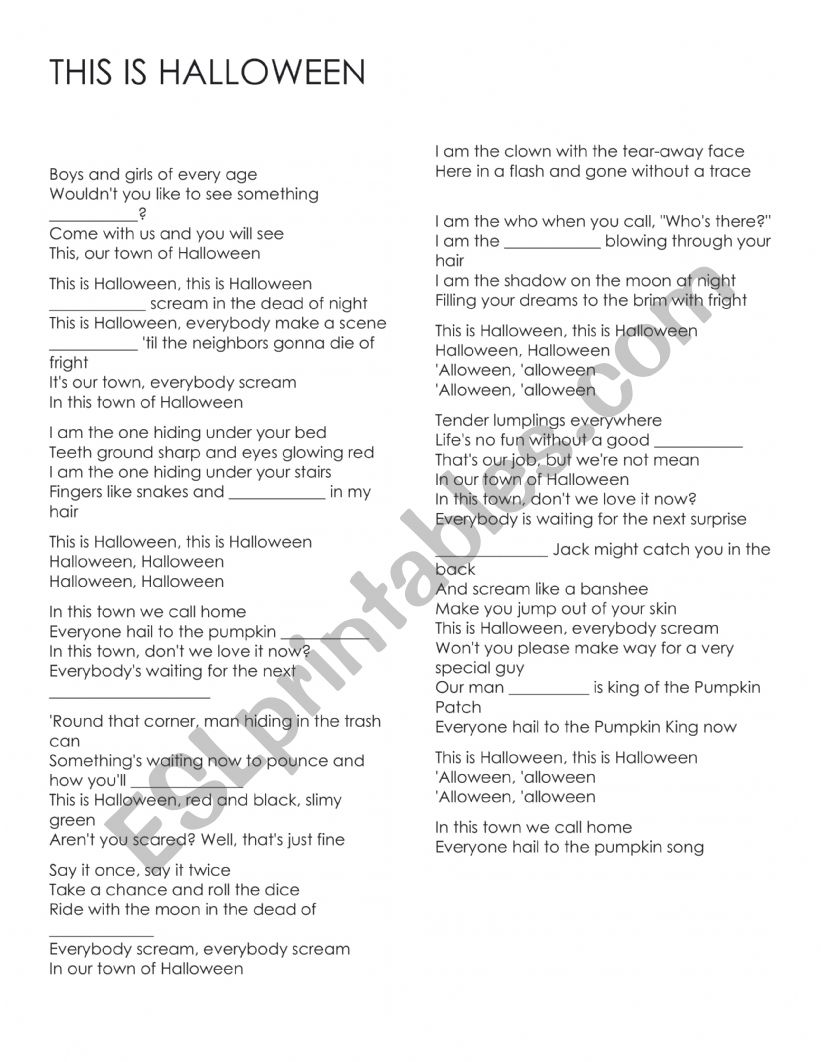 This is Halloween song worksheet