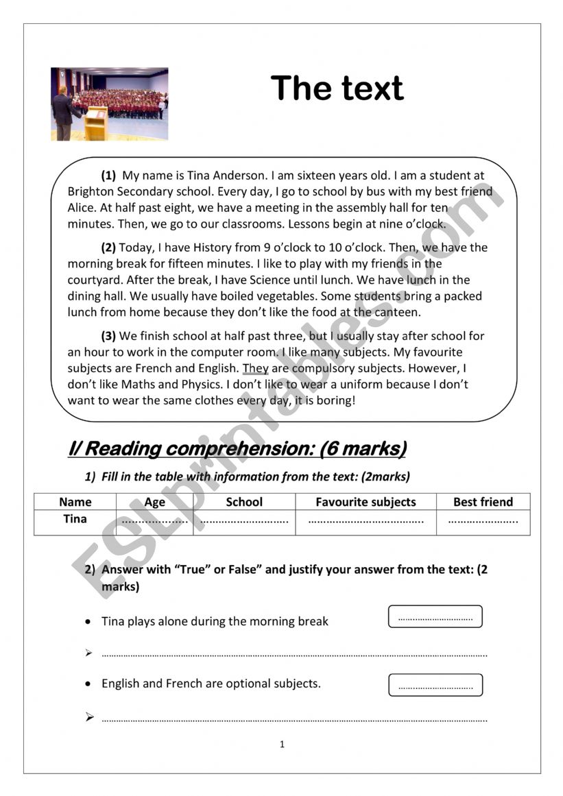8th grade final test 1 worksheet