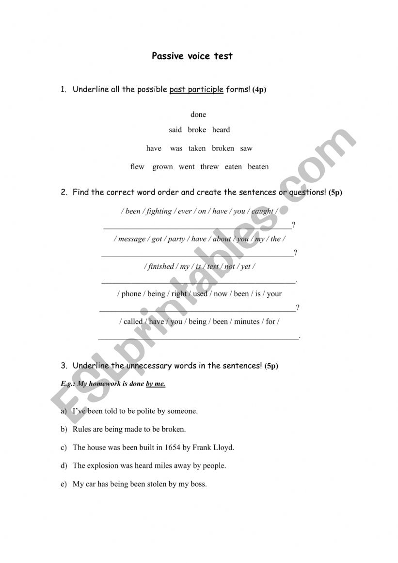 Passive voice worksheet worksheet