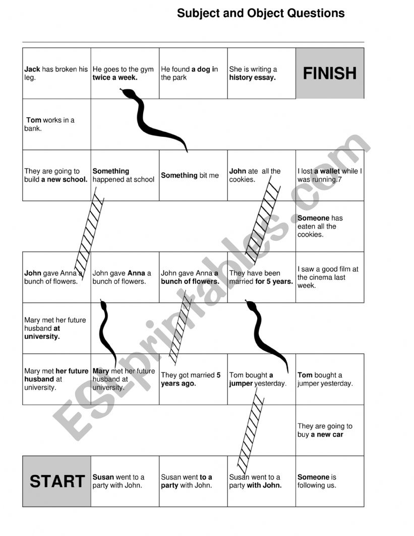 SUBJECT AND OBJECT QUESTIONS BOARD GAME