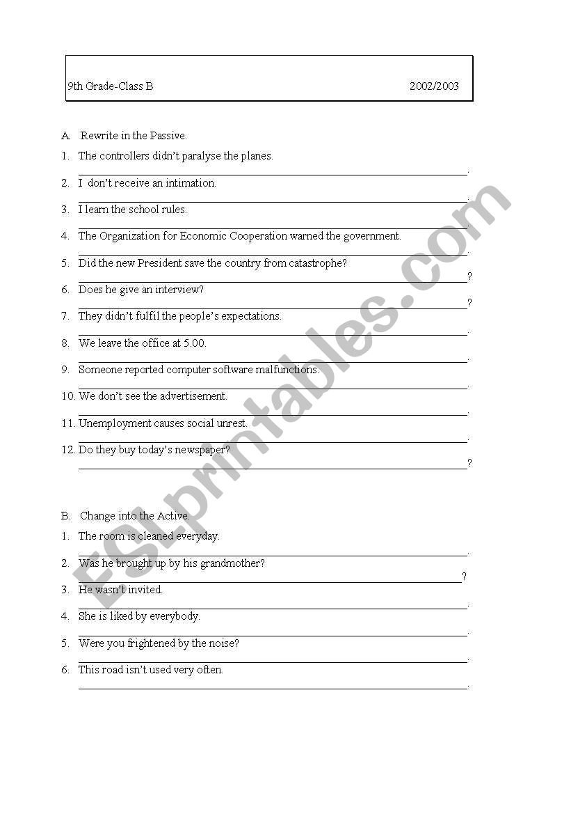 passive worksheet