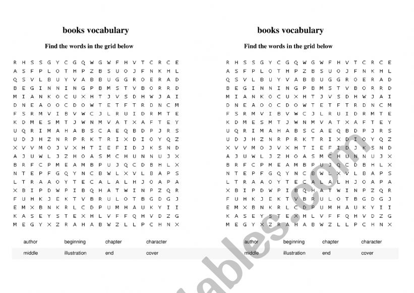 books vocabulary worksheet