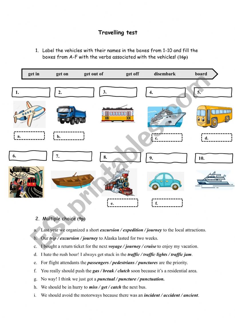 Travelling worksheet