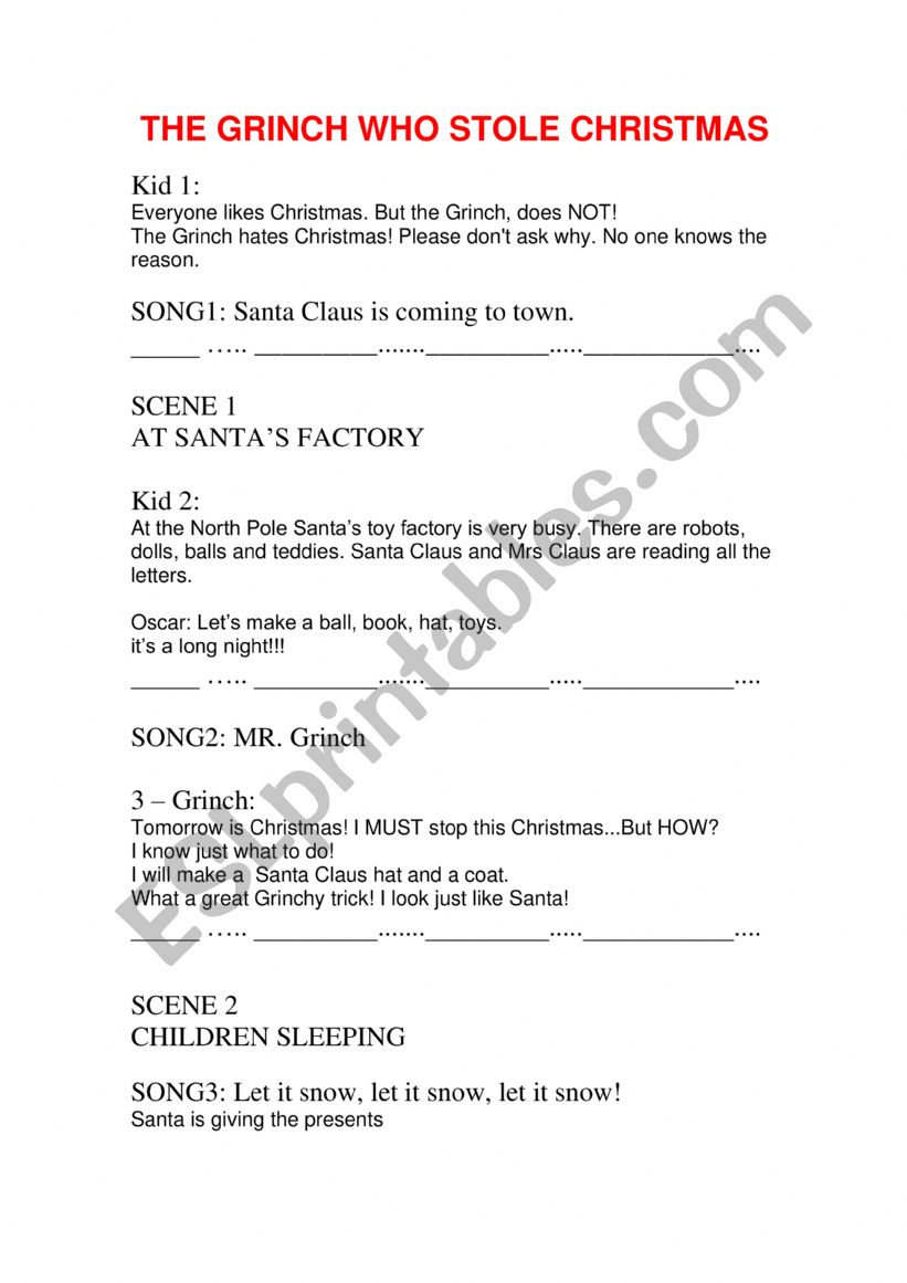 The Grinch who stole Christmas Play script 