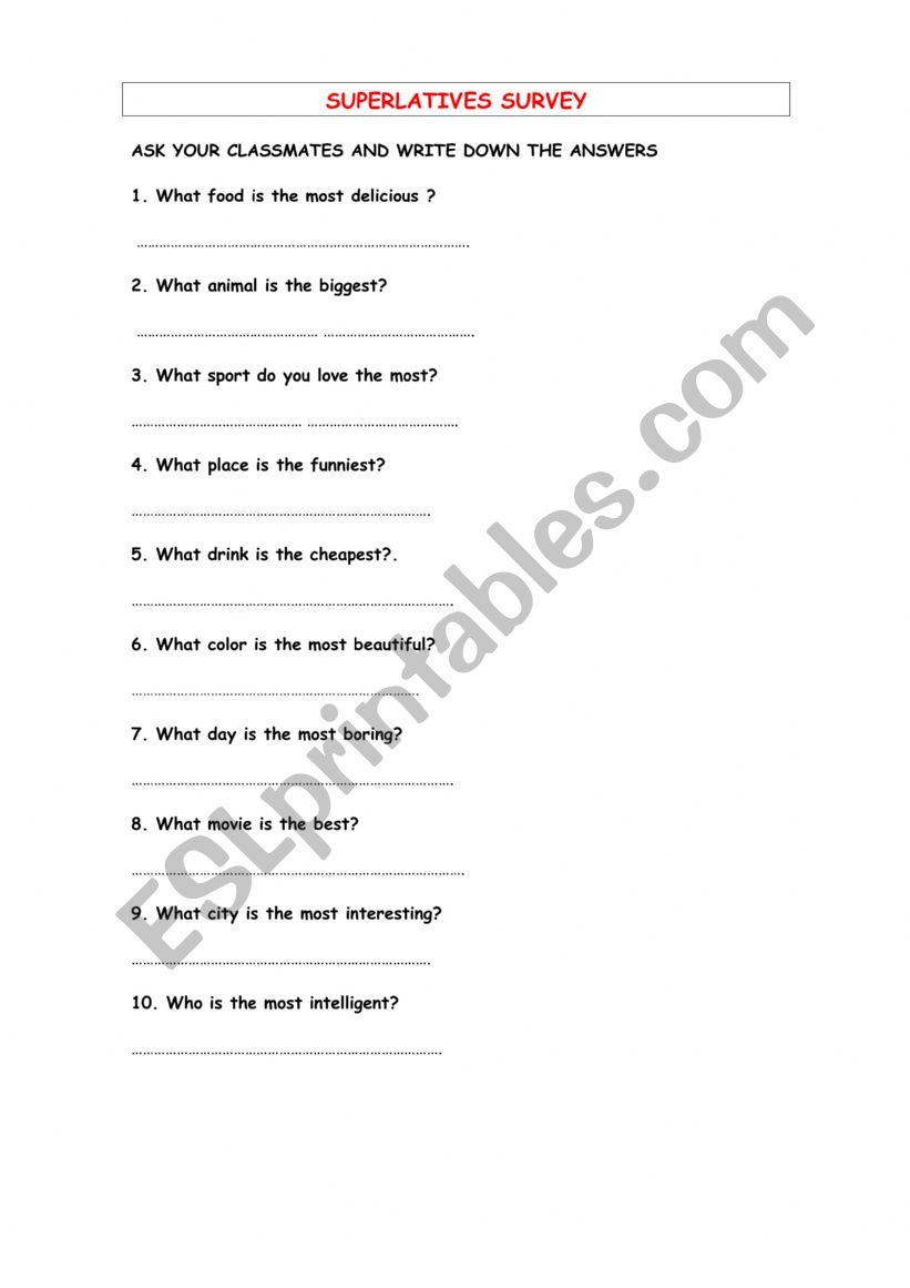 Superlative questions worksheet