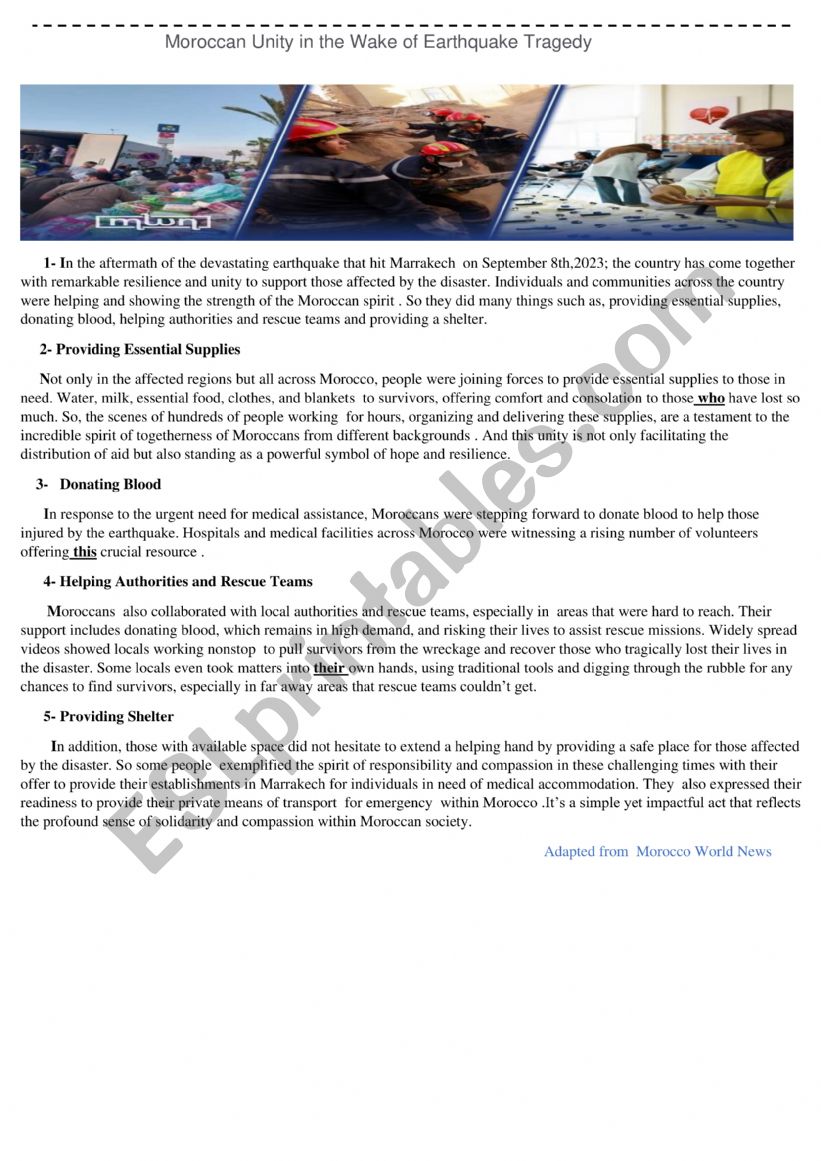 Elementary Test worksheet