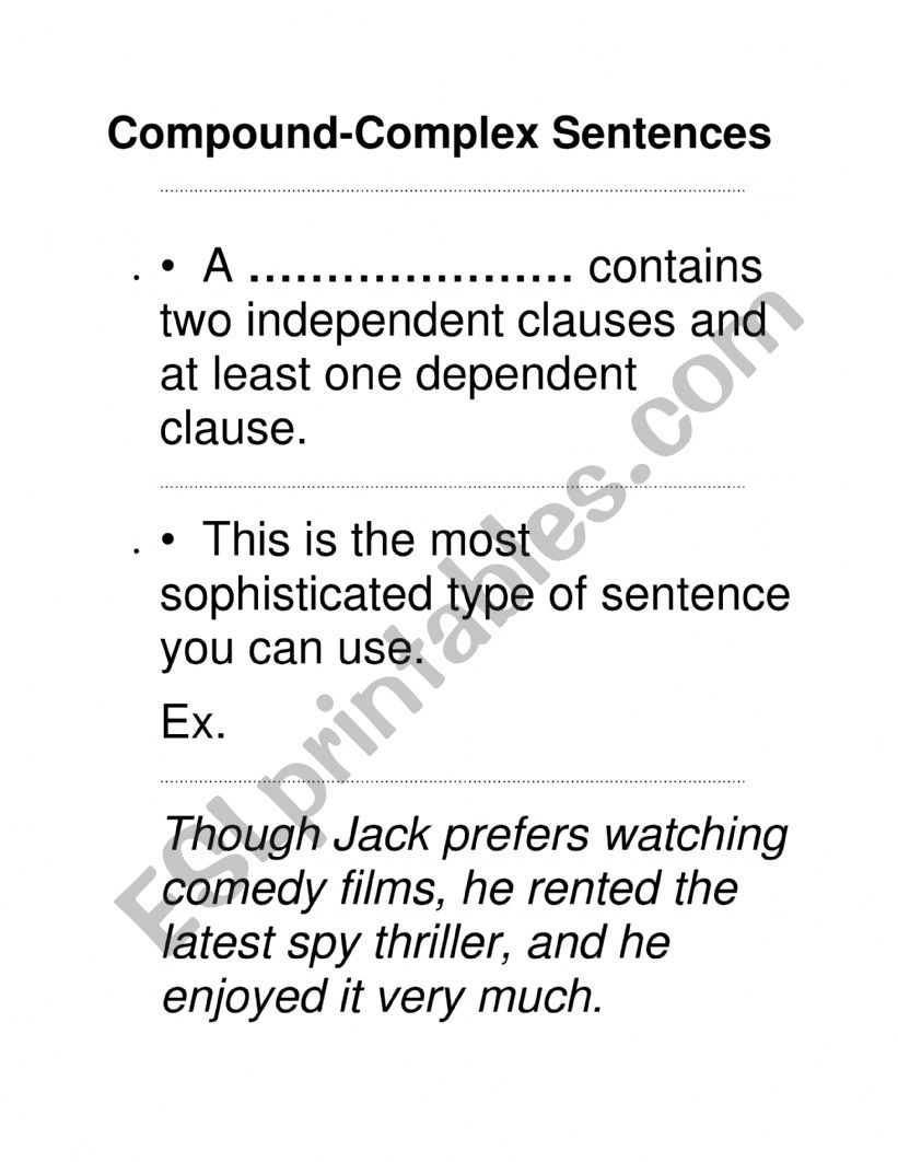 Complex Sentence - ESL worksheet by pointpresent