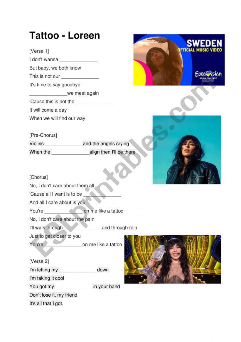 Lorain song worksheet