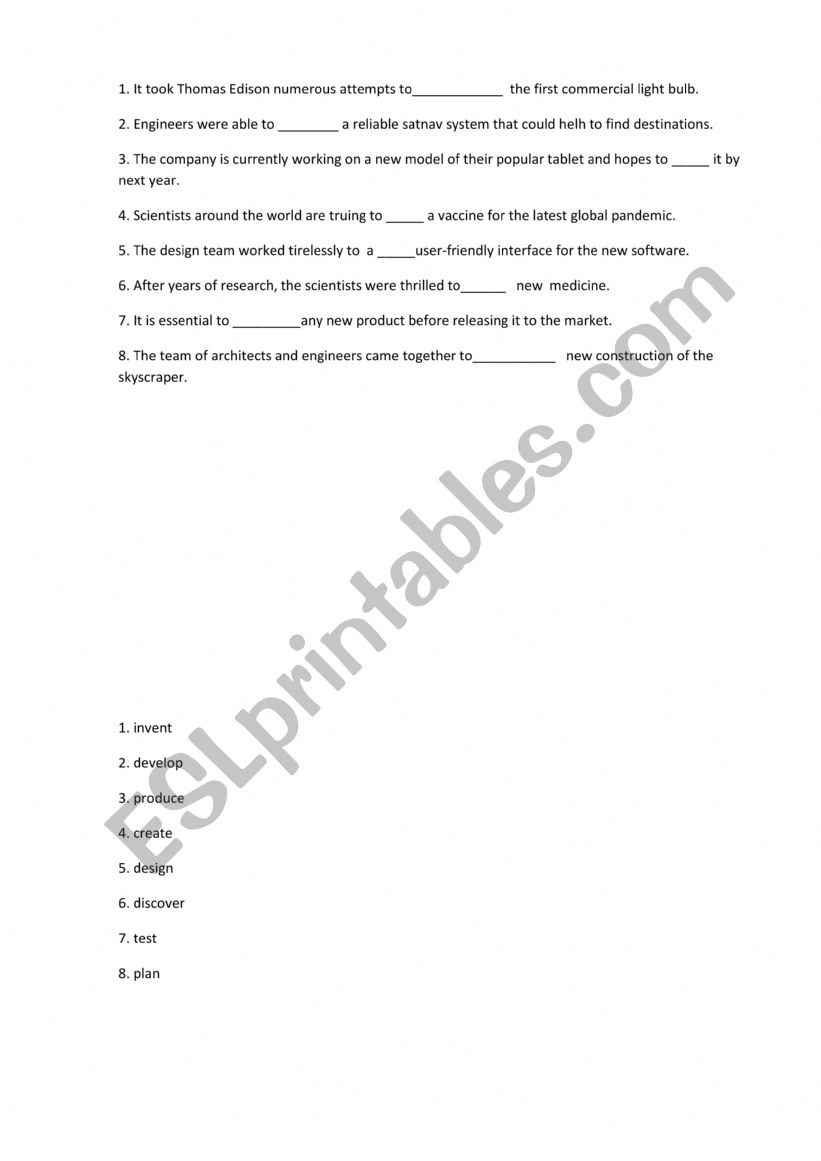 Inventions worksheet