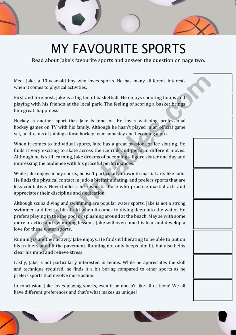 Favourite sports  worksheet