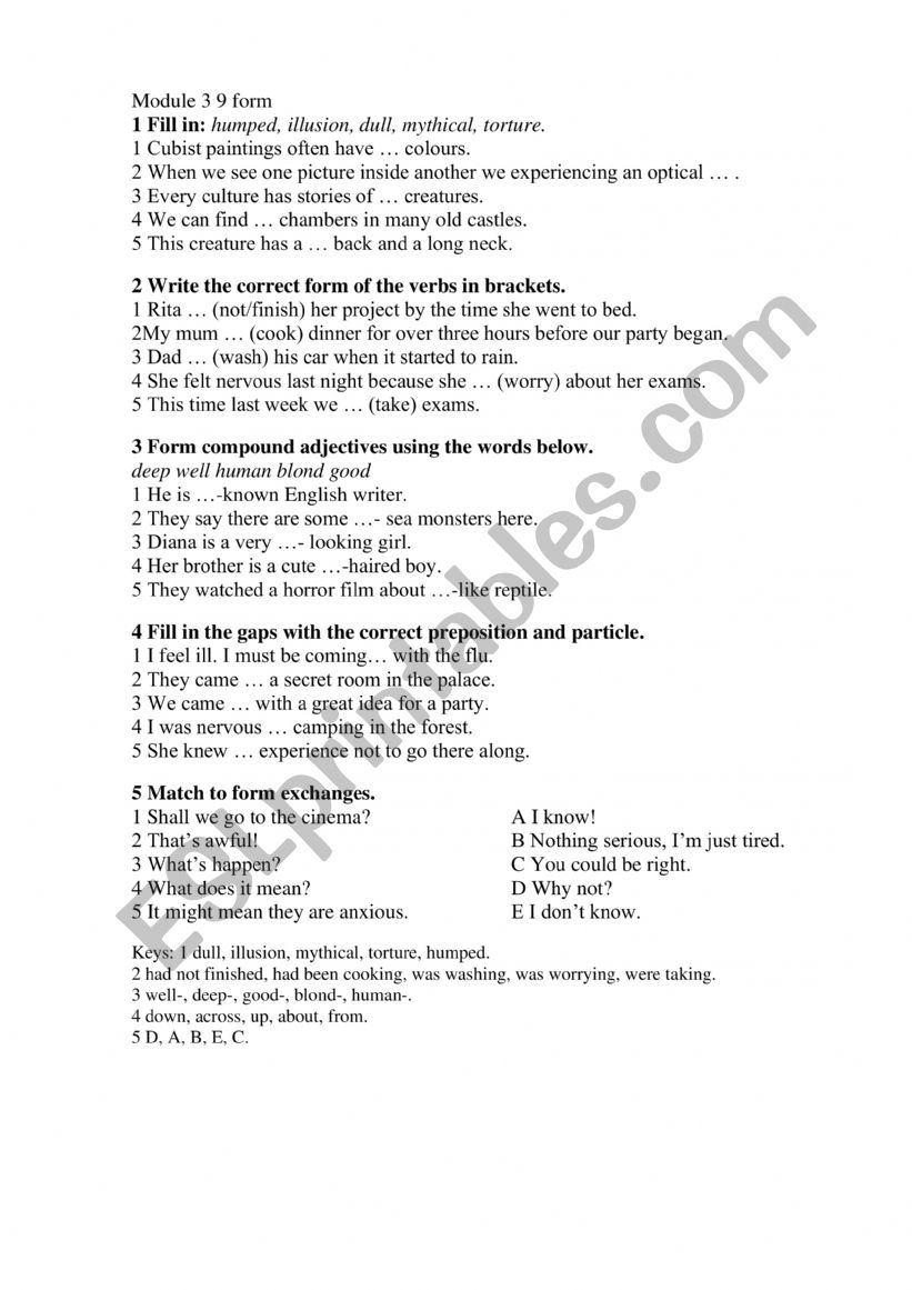 Spotlight 9, Module 3 worksheet