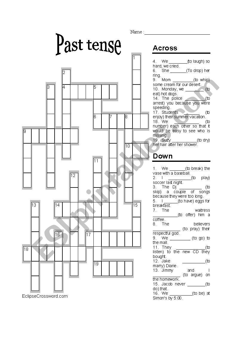 Past crossword worksheet