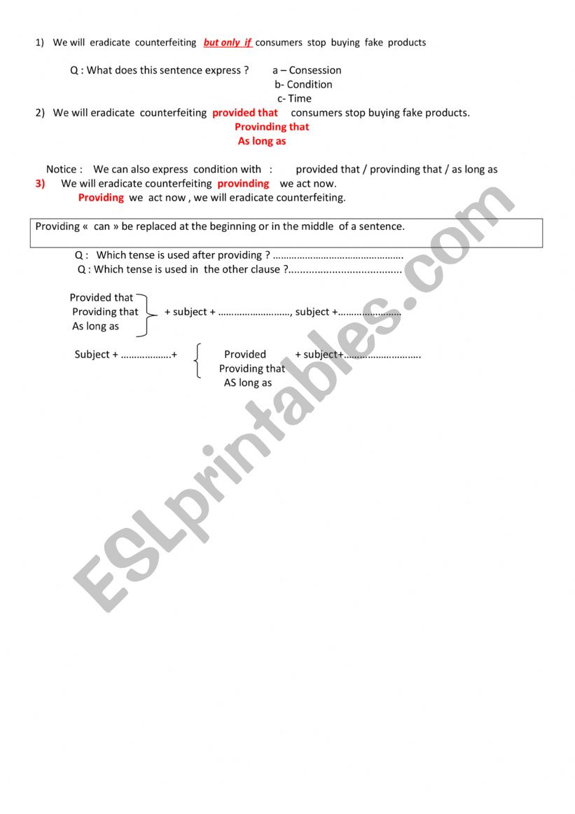 Expressing conditions worksheet