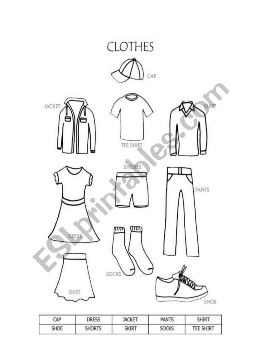 clothes worksheet