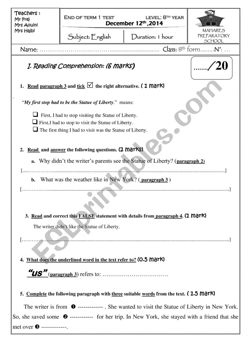 test  worksheet