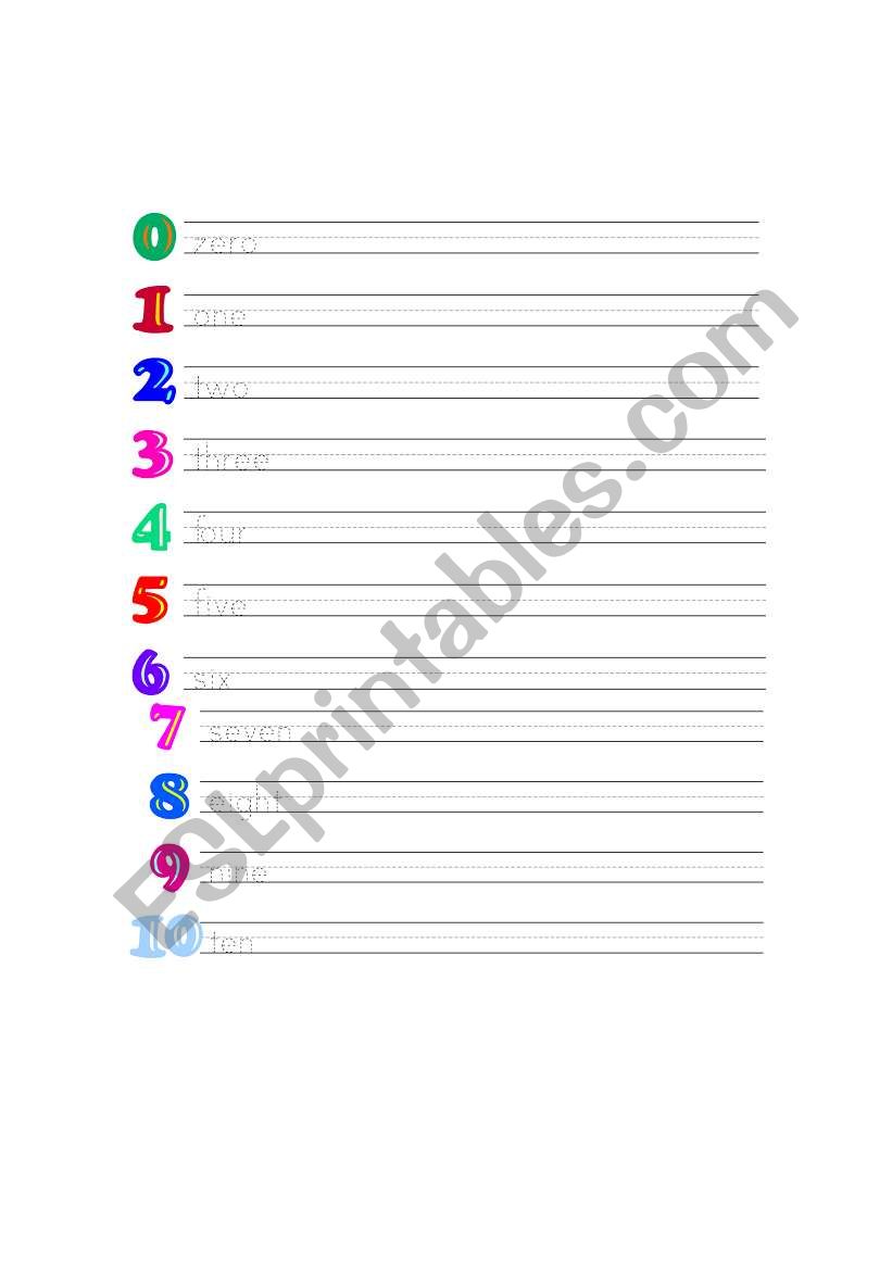 numbers worksheet