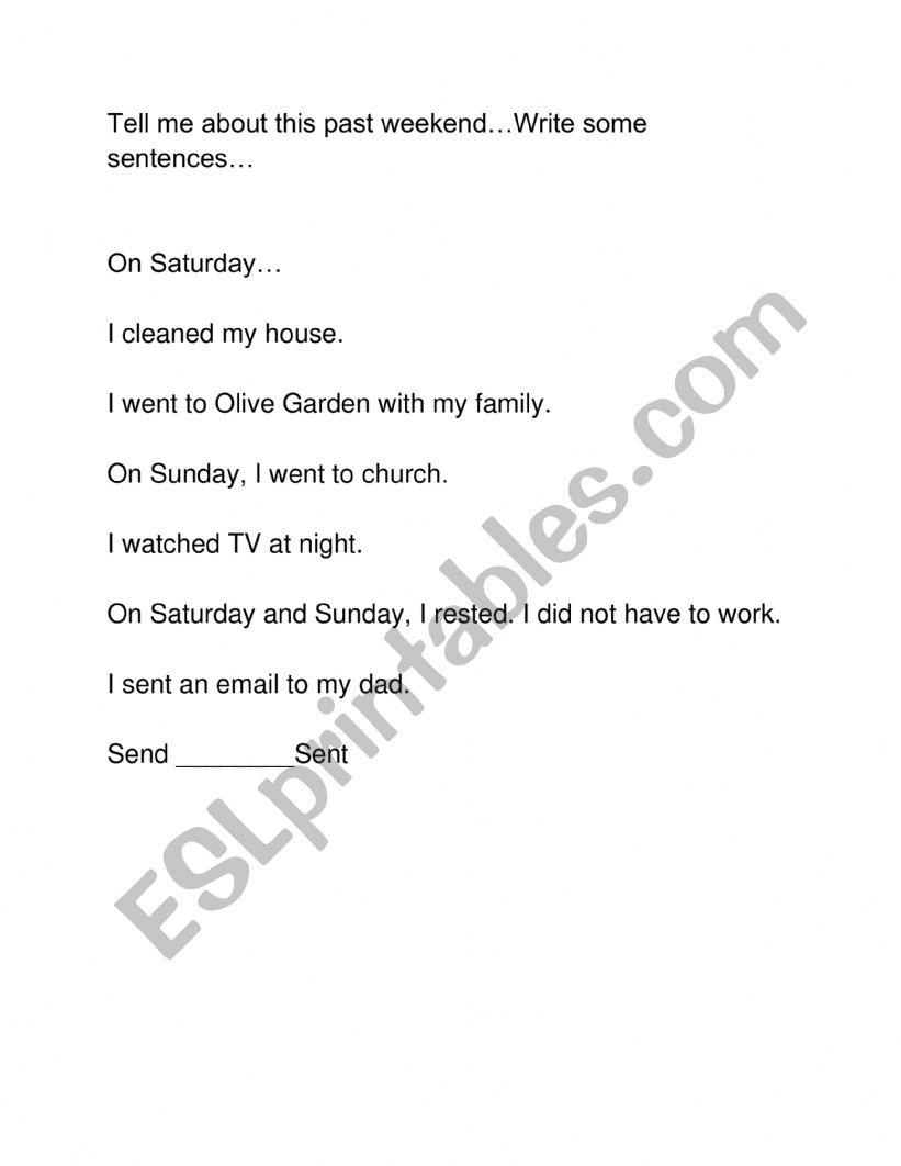 Past Tense Example Sentences worksheet