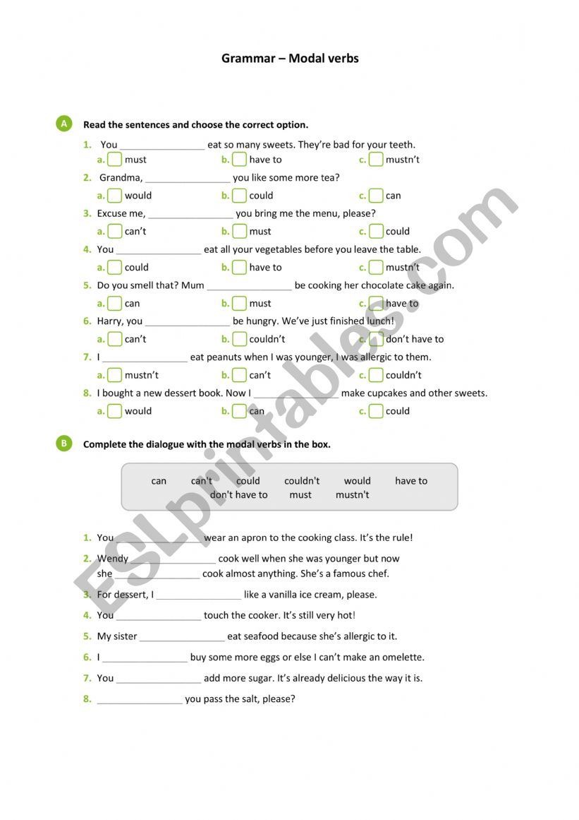 Modal Verbs worksheet
