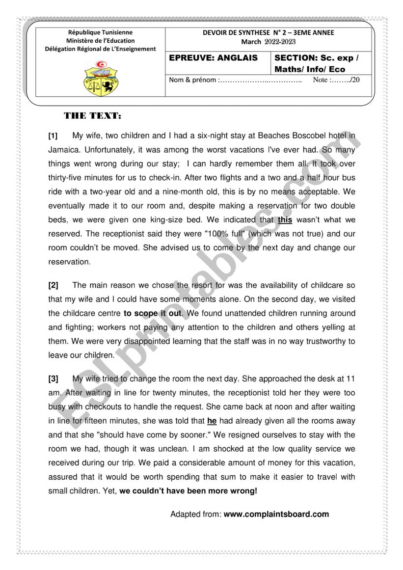 end-of-term test 2 3rd form sciences