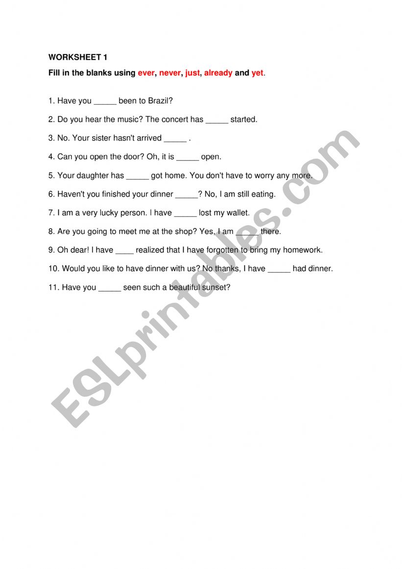 Present perfect gap fill exercise