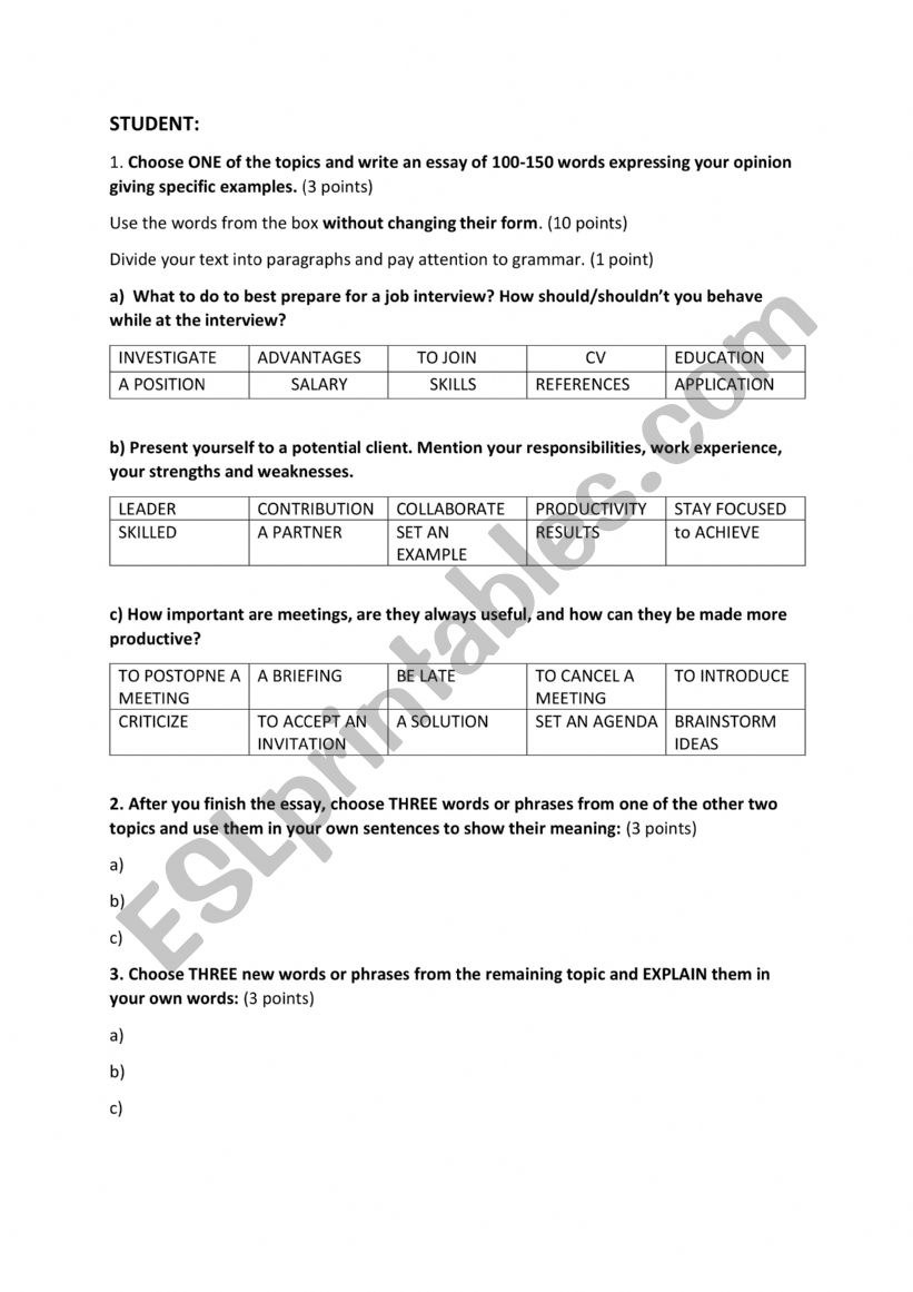 Business English B1 worksheet