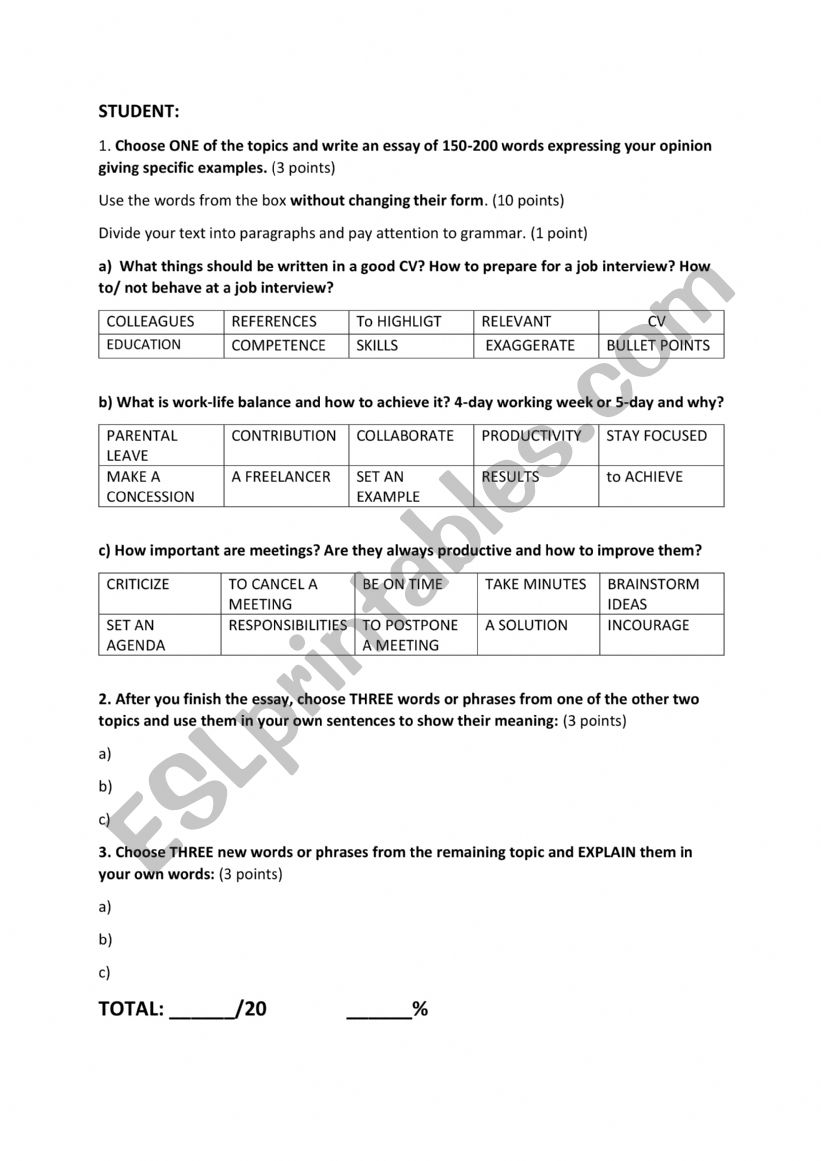 Business English C1 worksheet