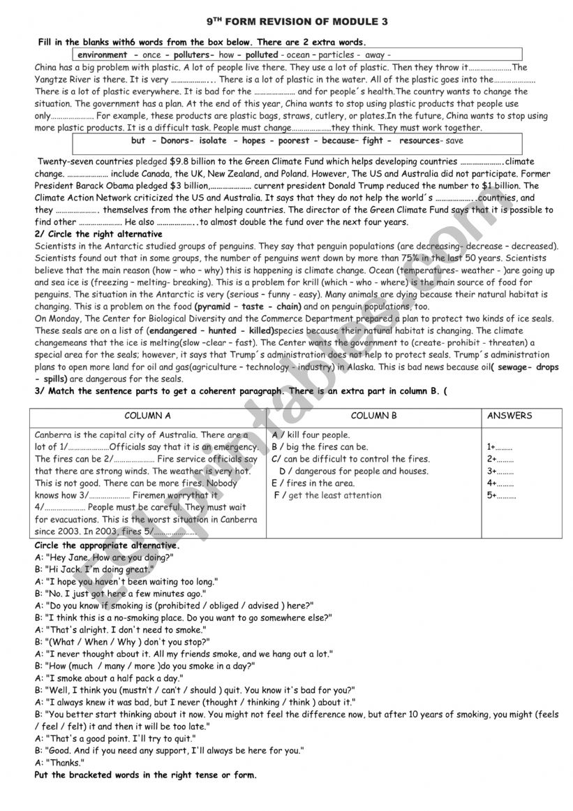 9th form module 3 review worksheet