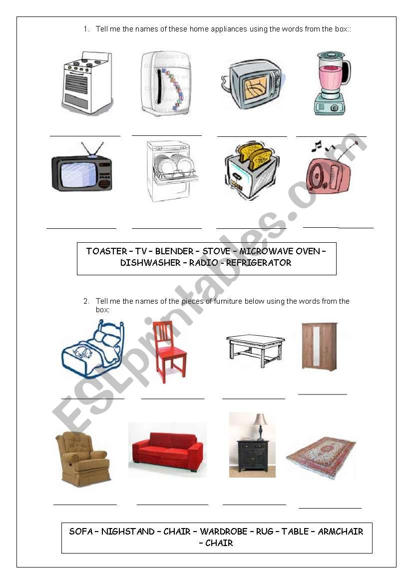 Home Appliances and Furniture worksheet