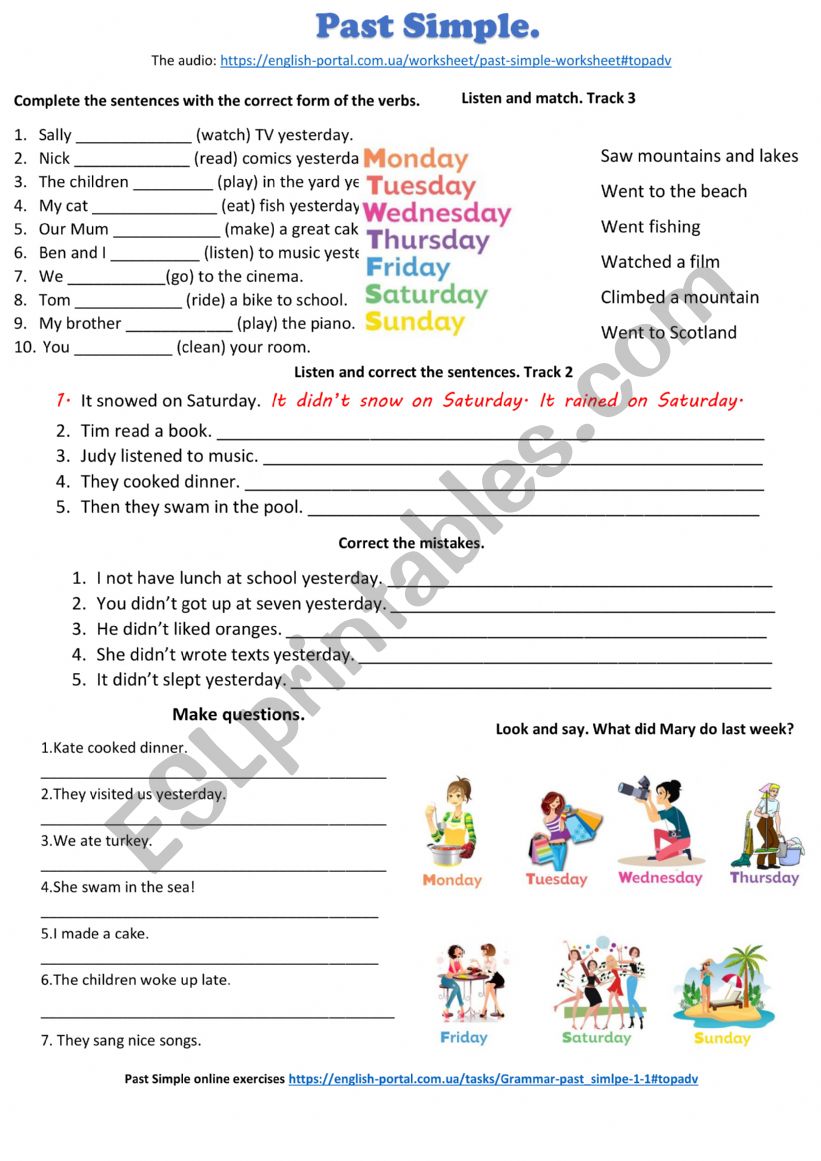 Past simple activities worksheet