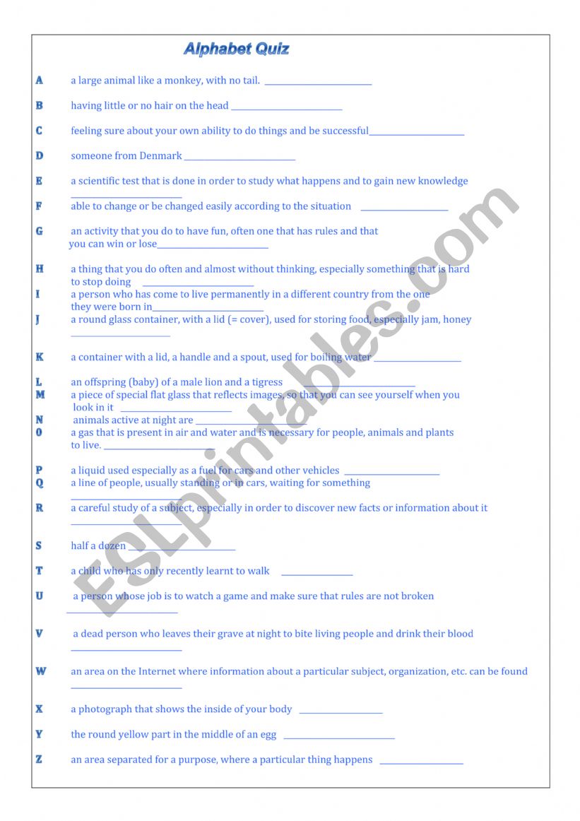 Alphabet Quiz 2 worksheet