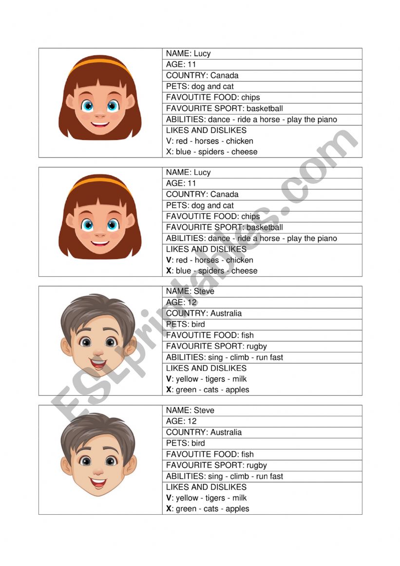 Personal information worksheet