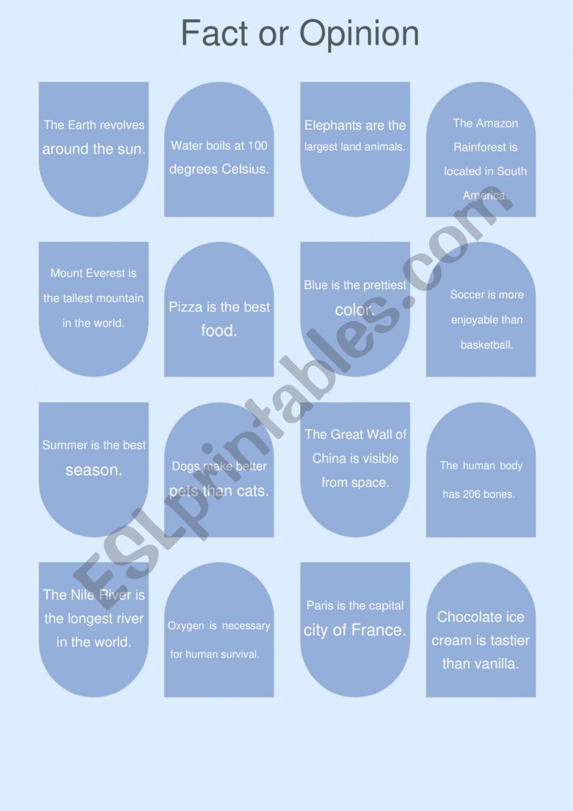 Fact or Opinion sorting activity