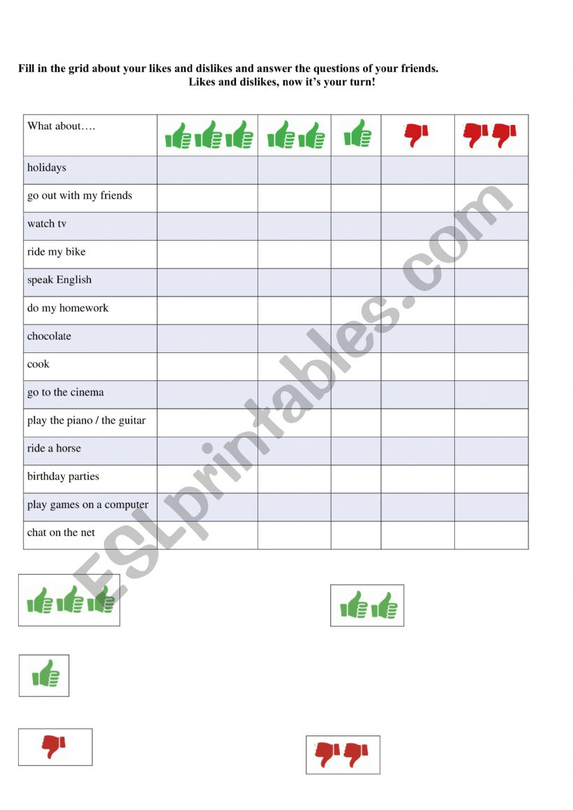 likes and dislikes worksheet