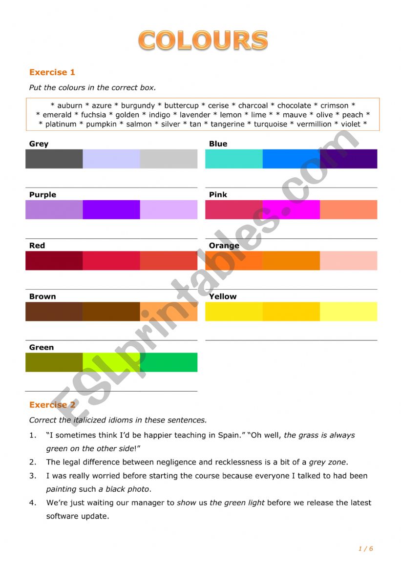 Colours worksheet