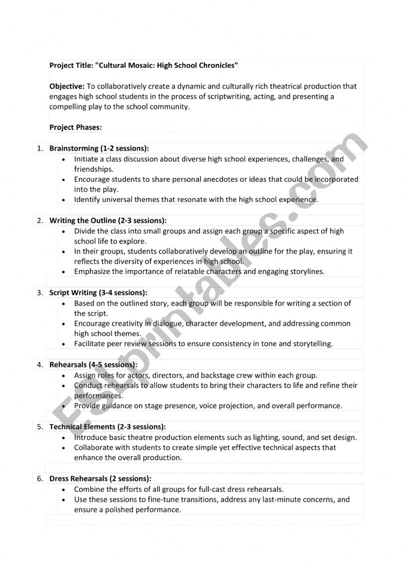 Theatre workshop- Outline worksheet