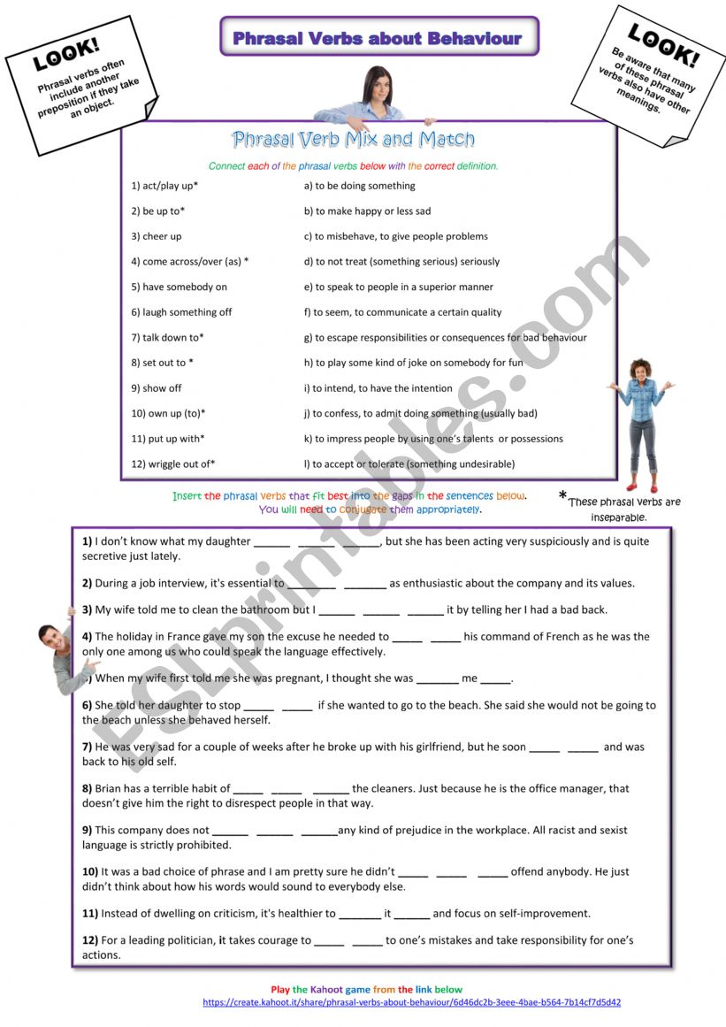 Phrasal Verbs about Behaviour worksheet
