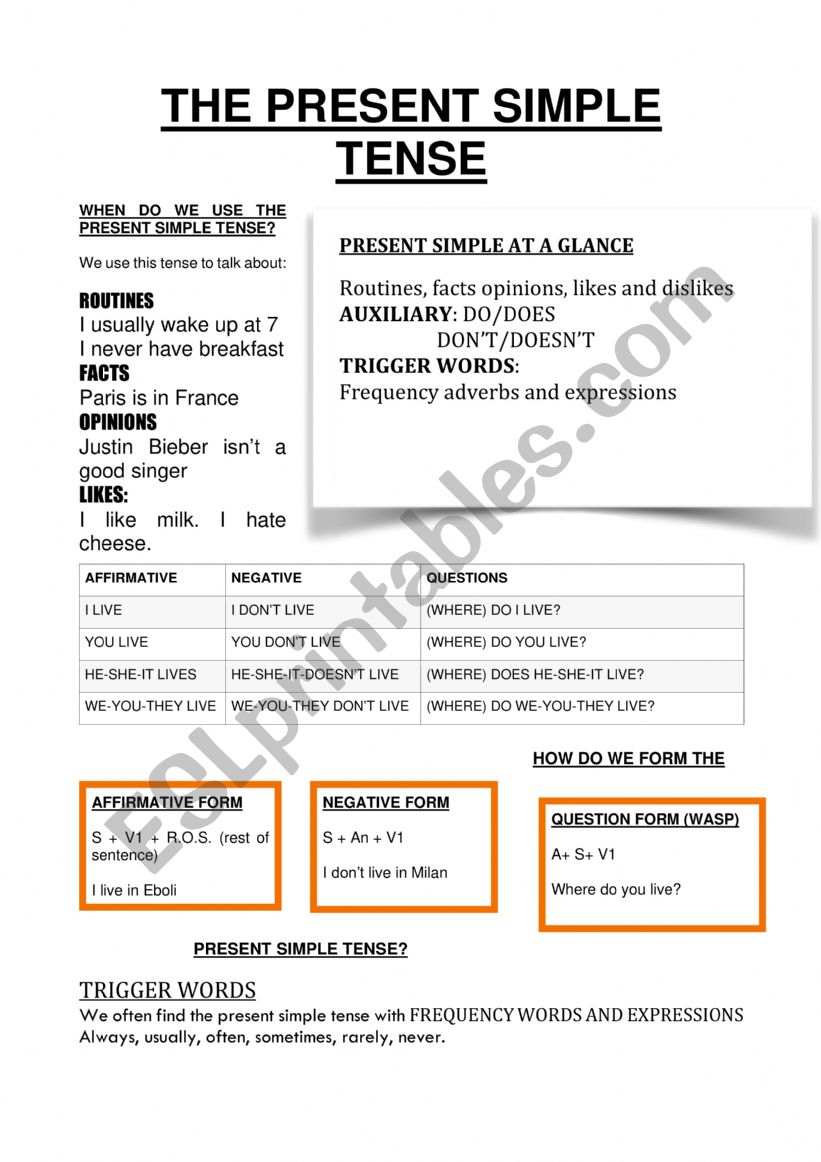 THE PRESENT SIMPLE, PRESENT CONTINUOUS AND PAST SIMPLE TENSES