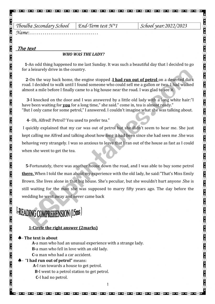 end-term test worksheet